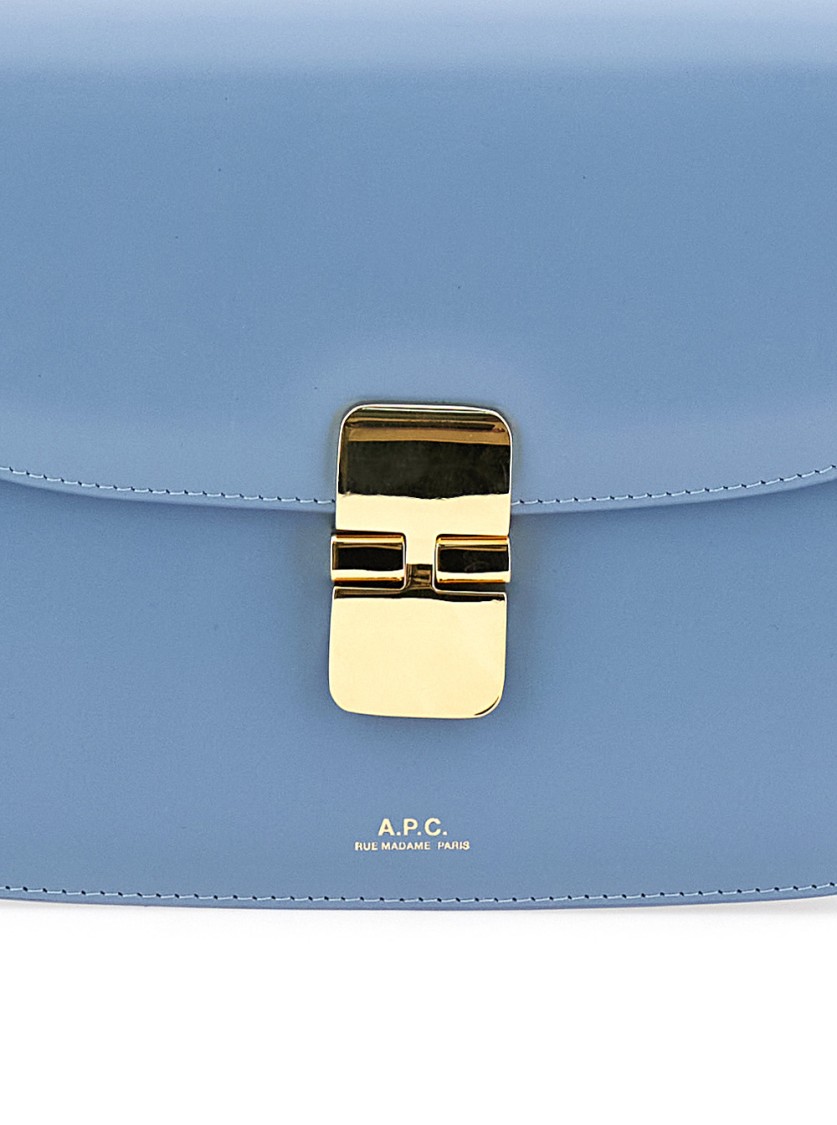 Apc Grace Small Light Blue Shoulder Bag With Flap And Adjustable Shoulder Strap In Leather Woman In Blue