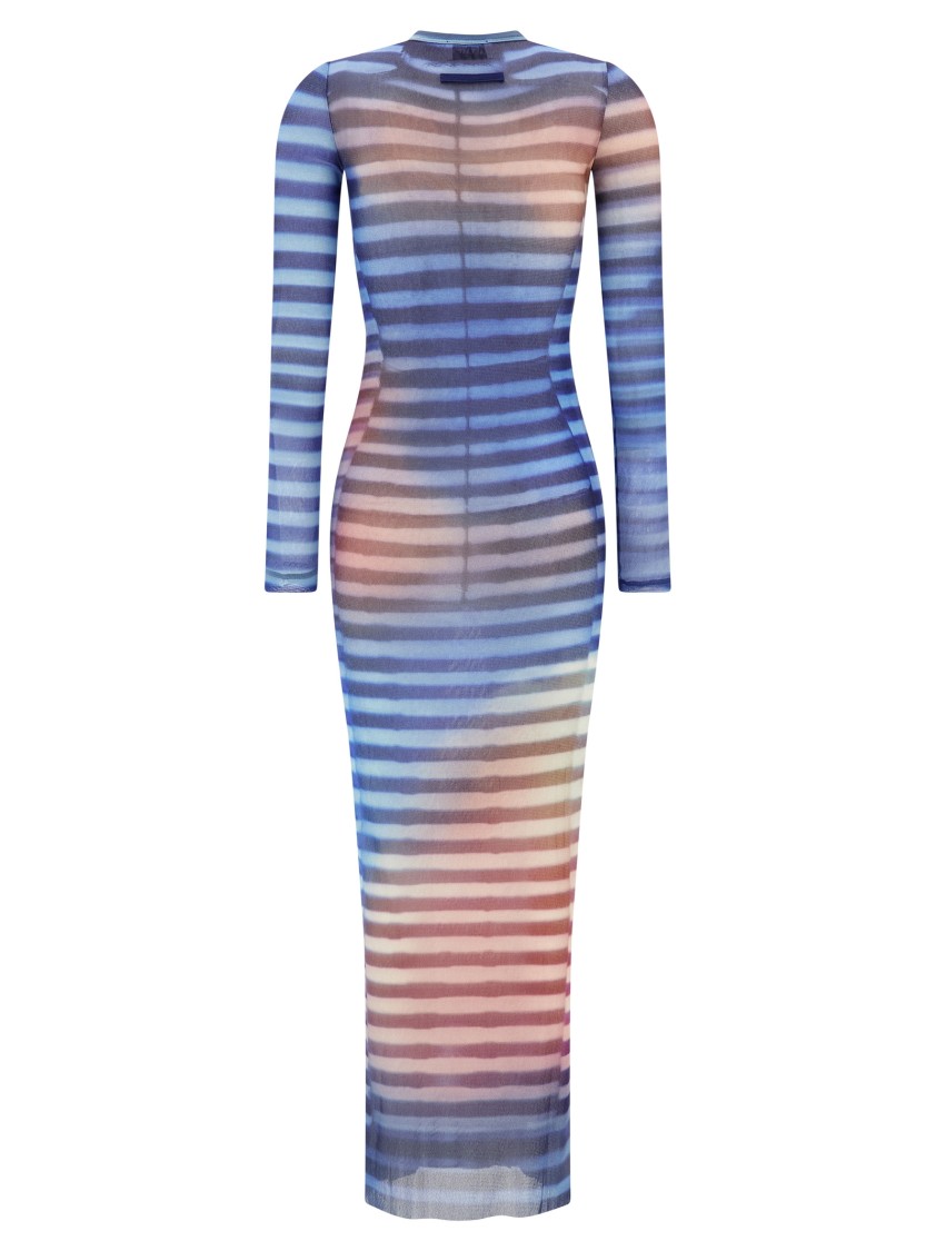 Jean Paul Gaultier Mesh Striped Bodycon Maxi Dress In Blue