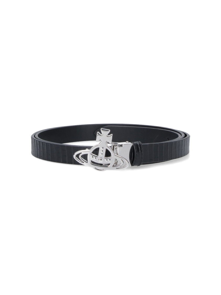 Vivienne Westwood Reversible Crocodile Print And Black Leather Belt In Black