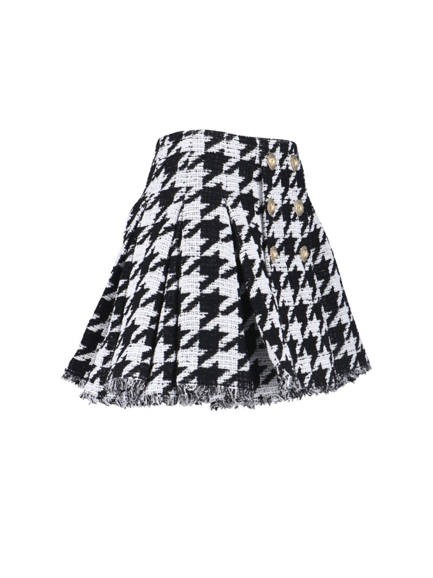 Balmain Houndstooth Check Tweed Flared Skirt In Multi