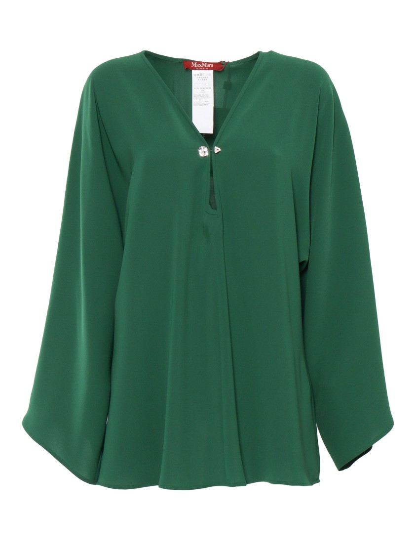 Max Mara Relaxed Fit Jacket With Deep V-neckline In Green