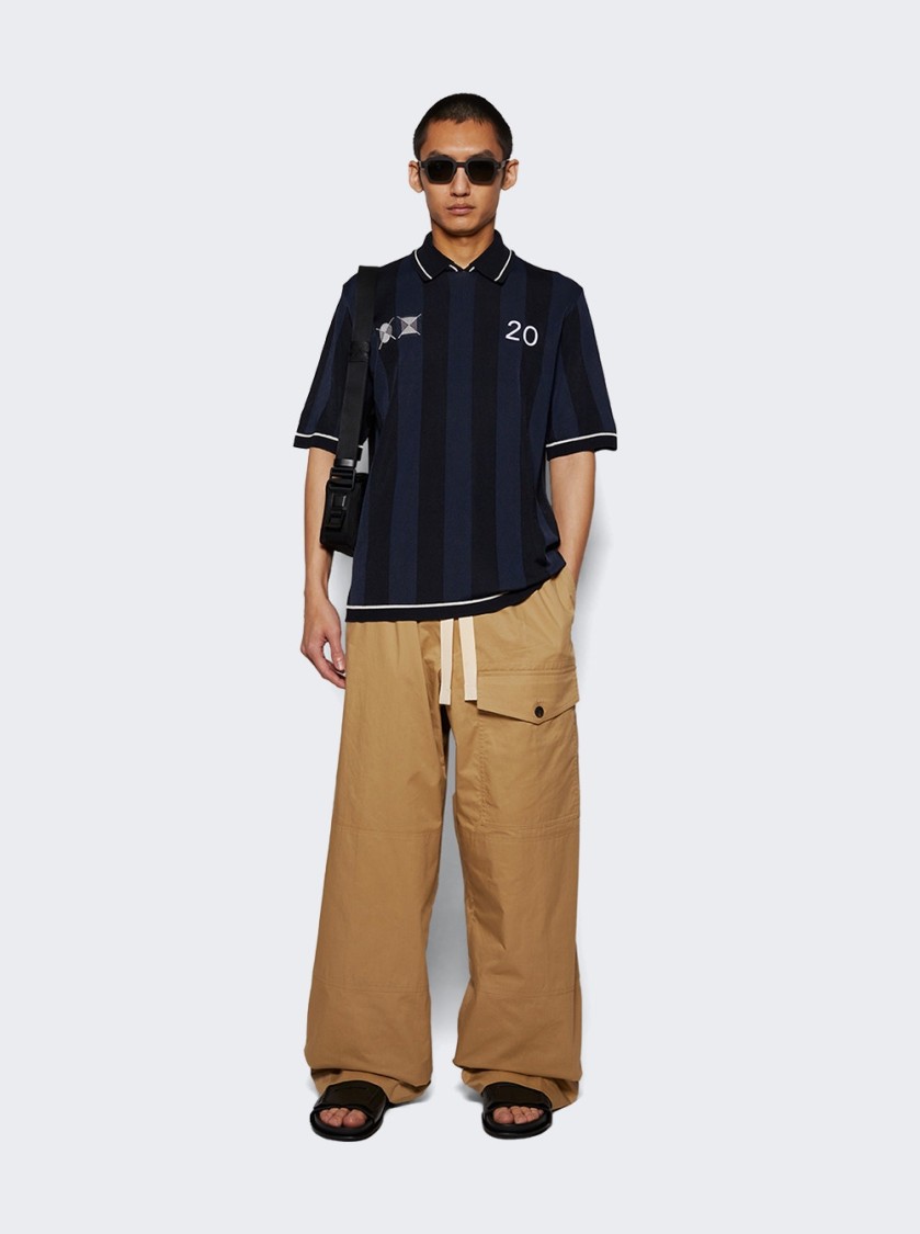Jacquemus 'le Polo Liga' Blue Shirt With Maxi Rear Print And All-over Striped Motif In Gold