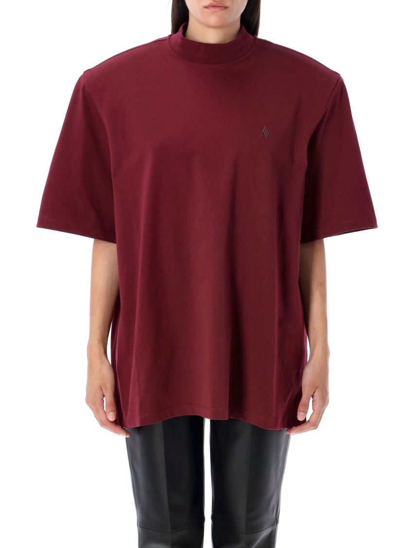 Attico Crewneck Mock Neck Logo Embroidered Top In Burgundy