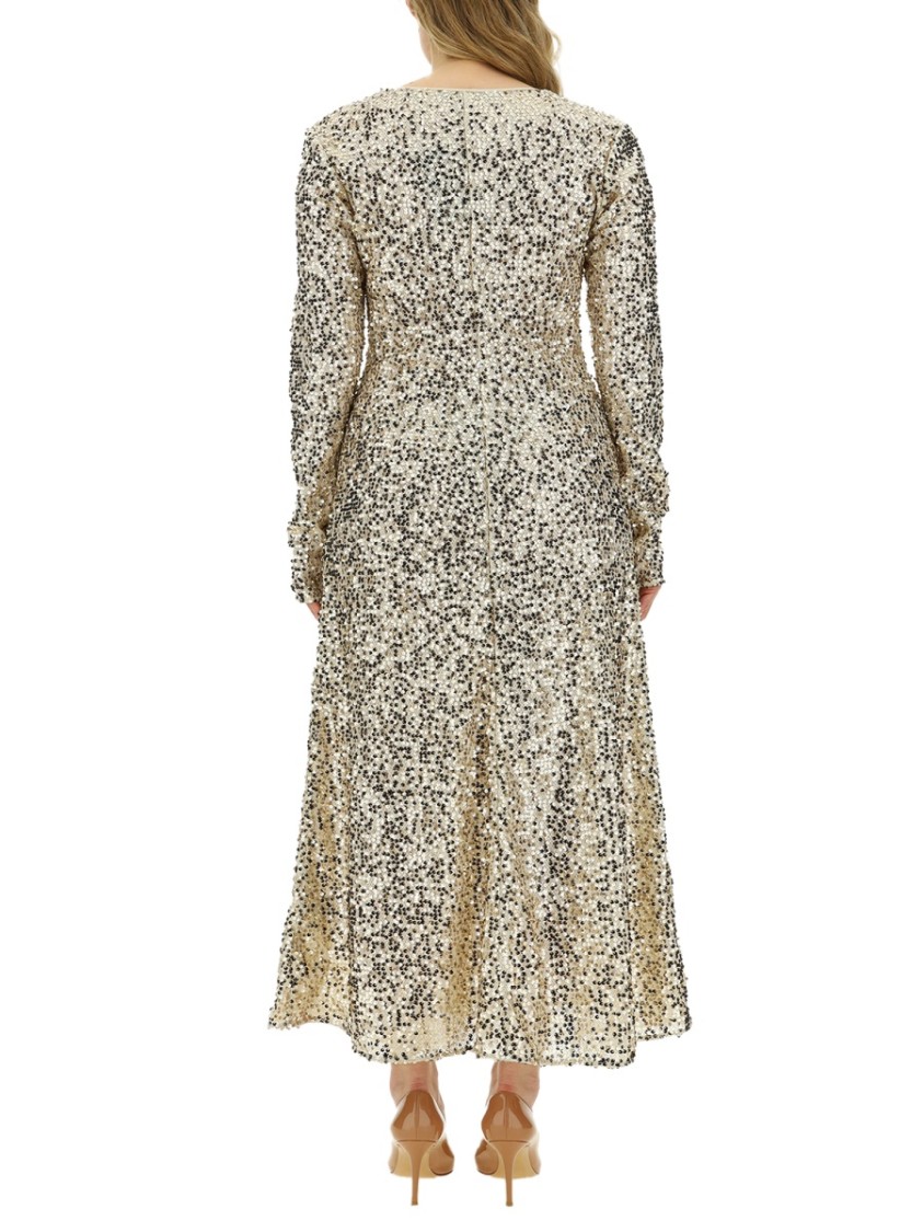 ROTATE BIRGER CHRISTENSEN ROTATE SEQUINED MAXI DRESS WITH DEEP V-NECKLINE