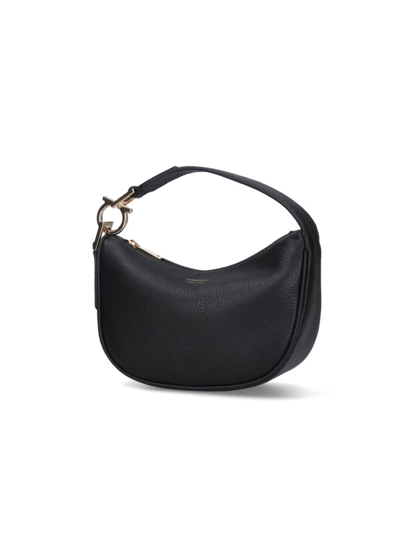Ferragamo Mini Hobo Bag With Gold Gancini Accent In Black