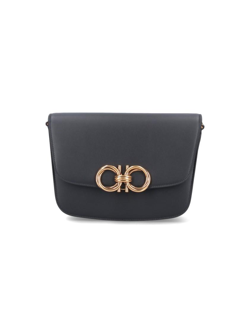 Shop Ferragamo "trapezio" Black Leather Crossbody Bag