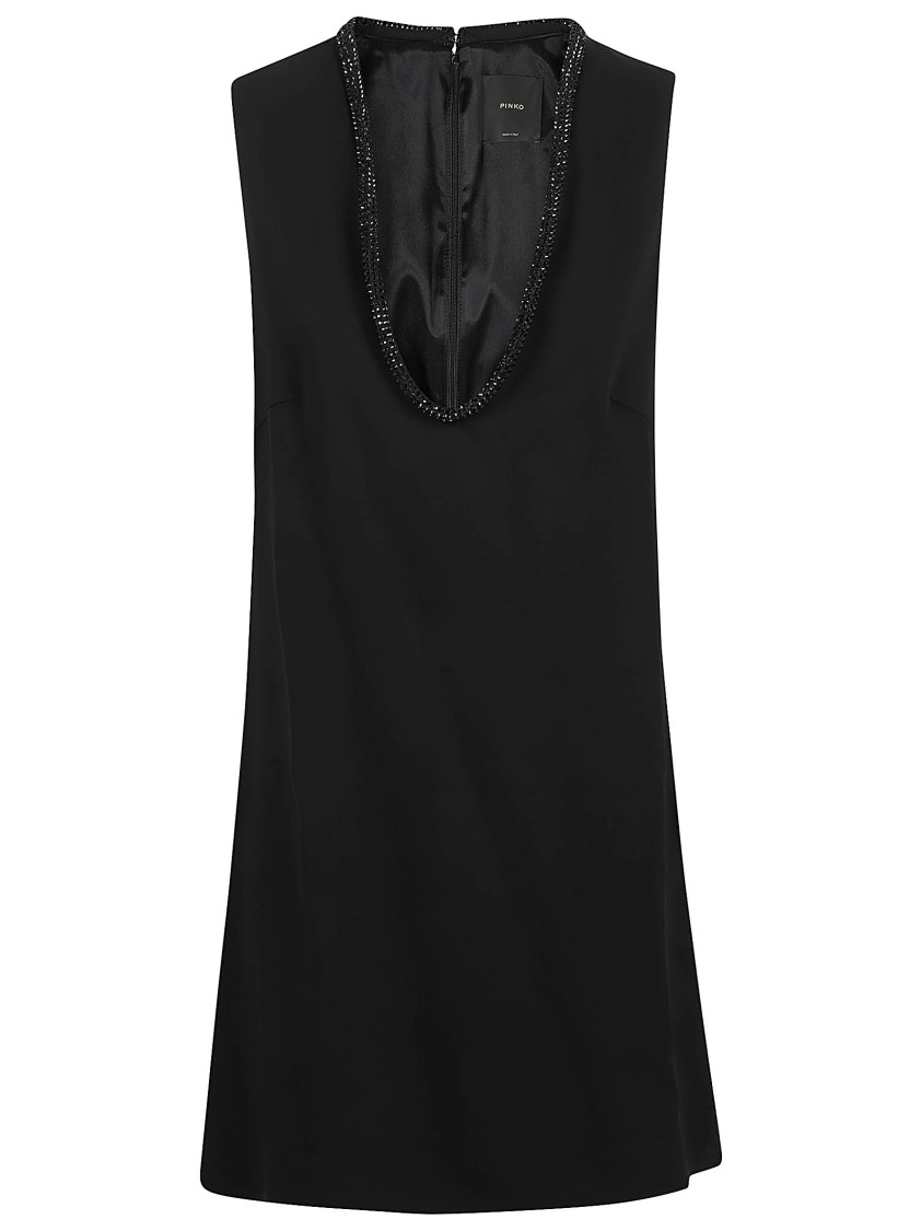 Shop Pinko Embellished Neckline Sheath Mini Dress With Regular Fit In Black