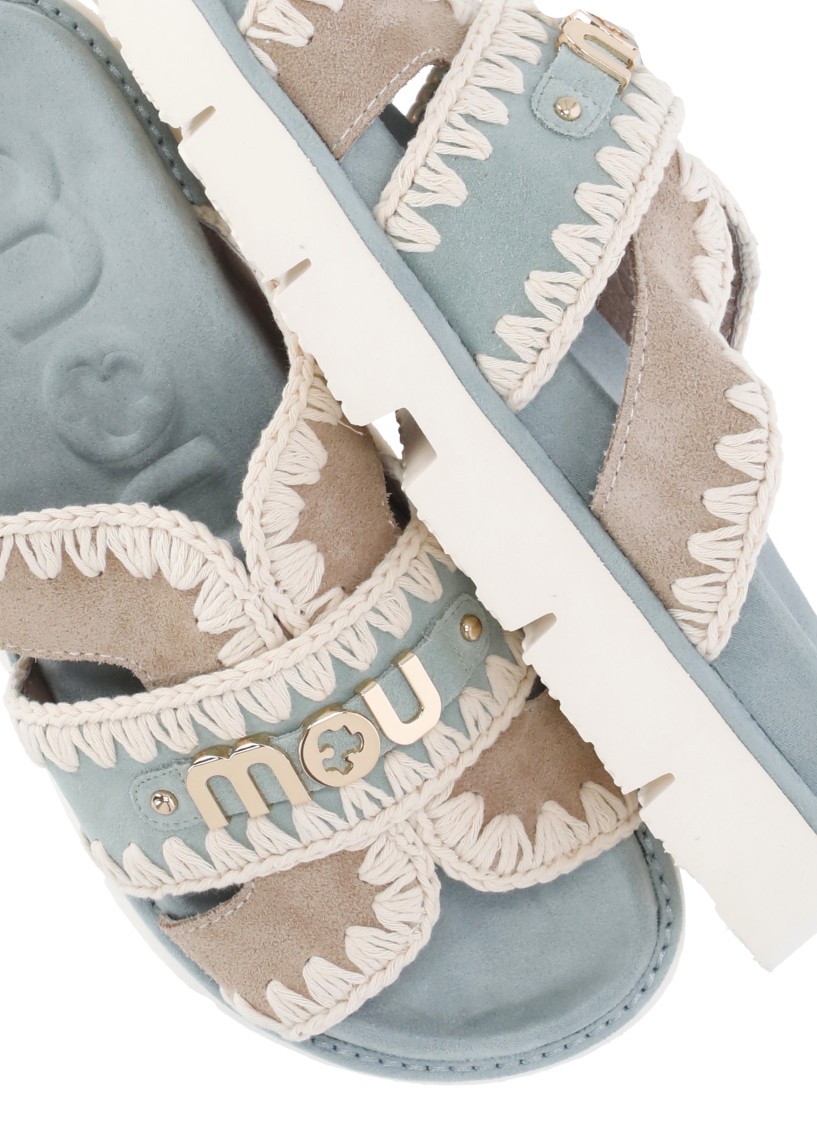 MOU MOU LIGHT BLUE SUEDE LEATHER AND FABRIC SANDALS