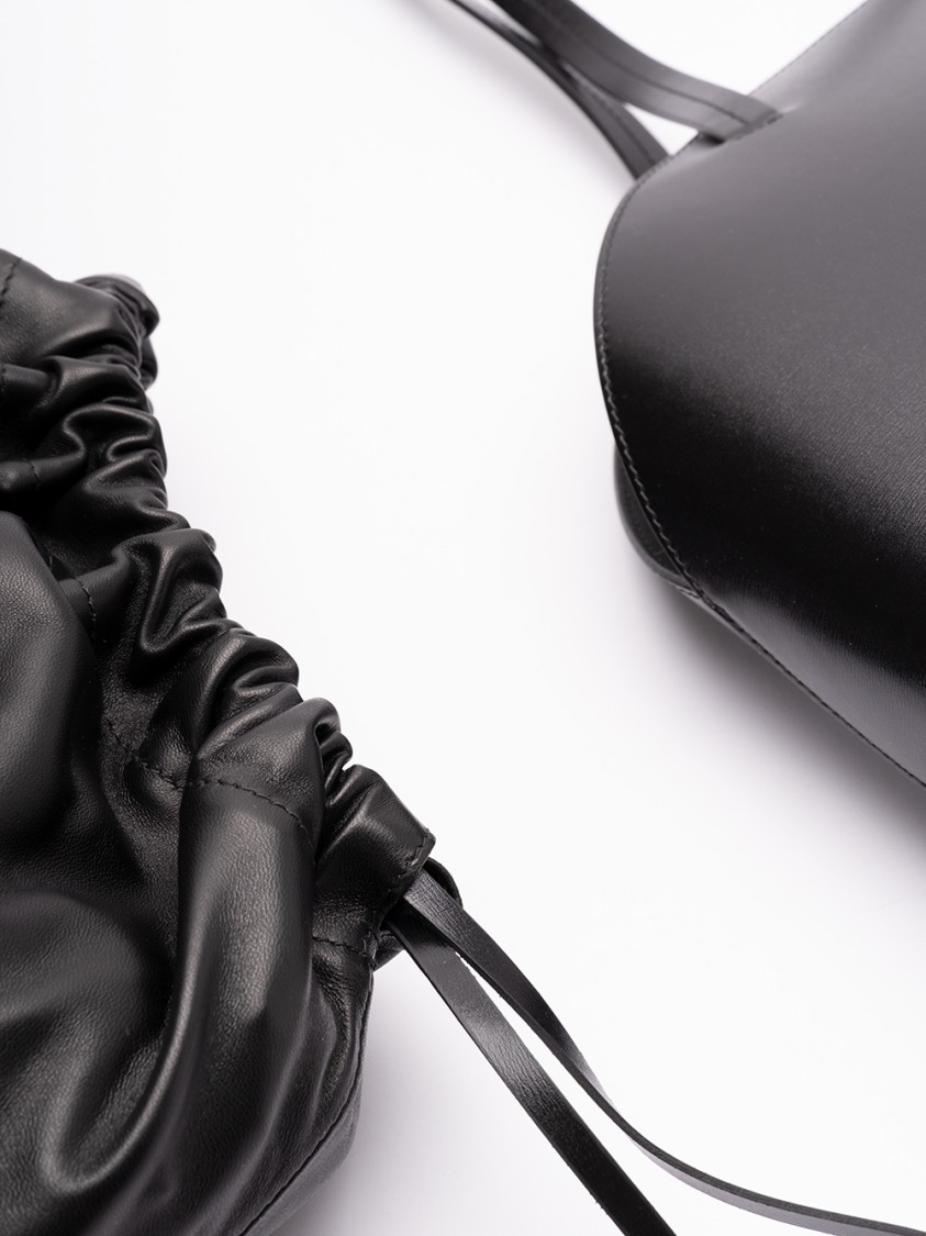 Jil Sander 'curve Medium' Black Shoulder Bag With Embossed Logo On The Front And Curved Design