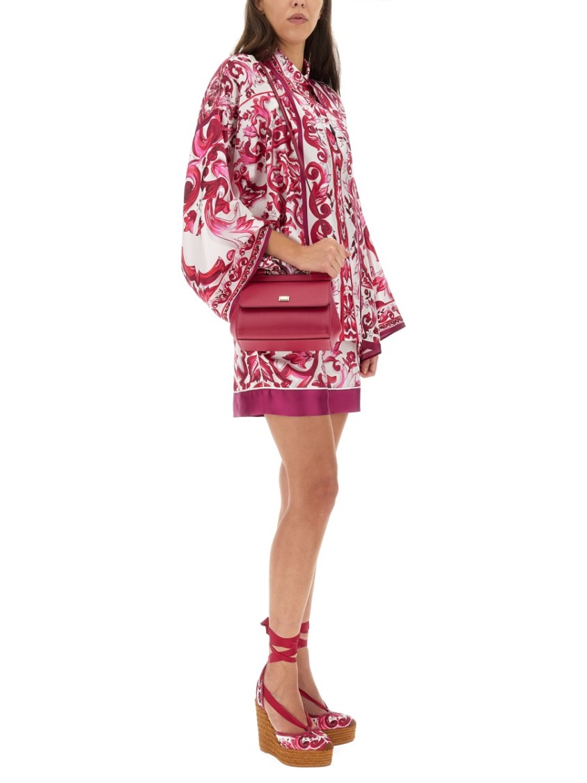 Dolce & Gabbana Majolica Print High-waist Silk Twill Shorts In Pink