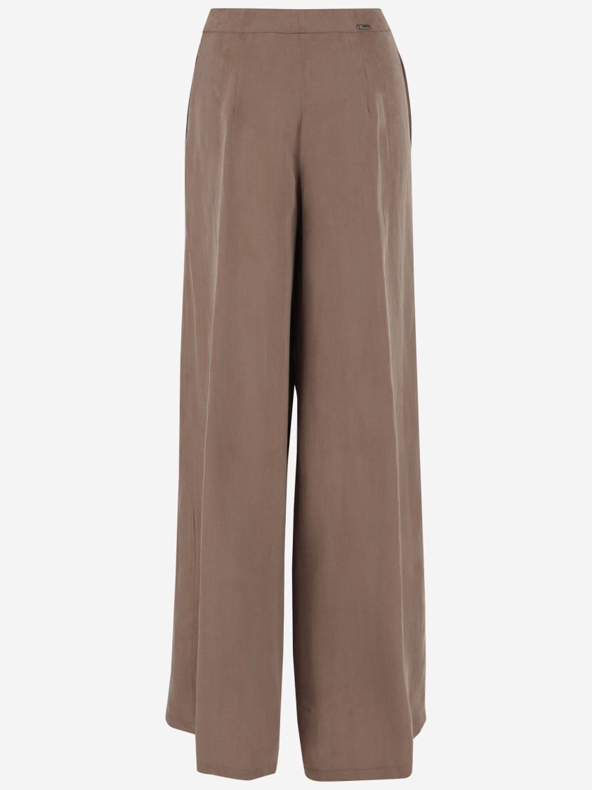 Blumarine Loose-fit Gabardine Trousers With Concealed Closure In Brown