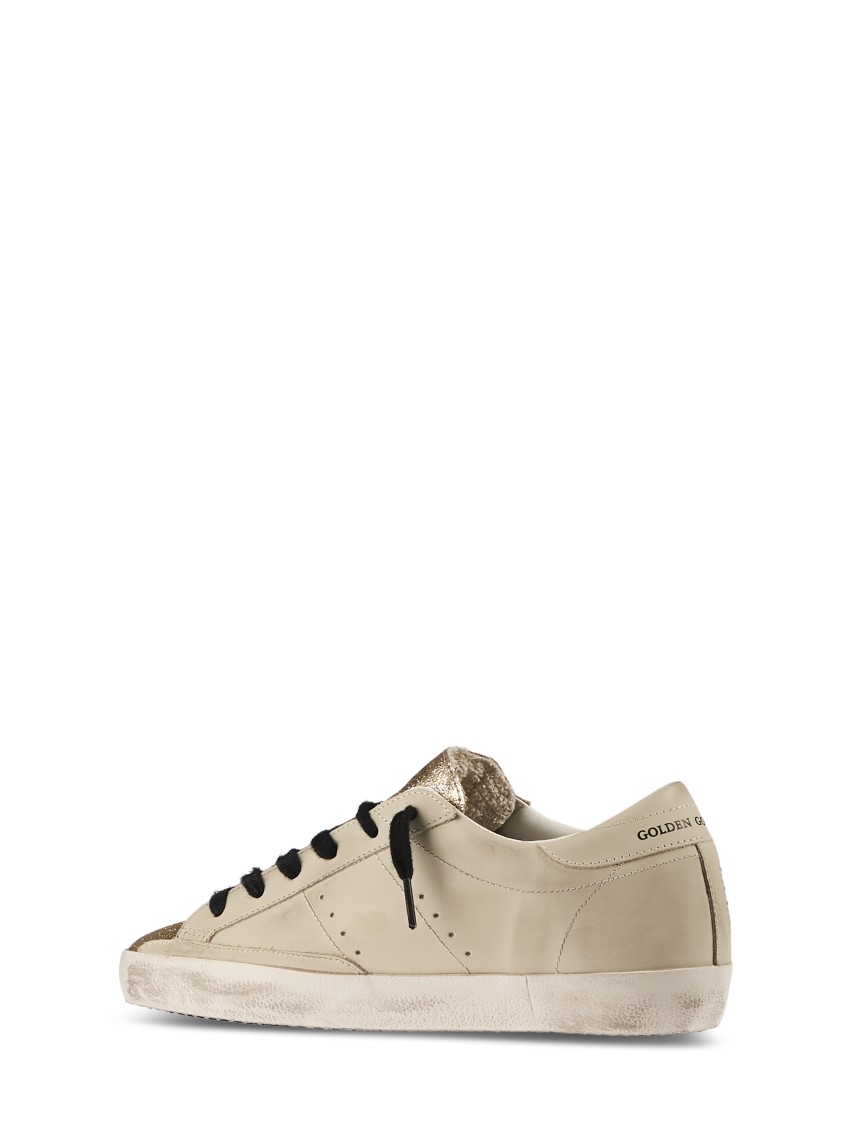 Golden Goose Leather Sneakers With Glitter Toe And Leopard Star In Neutral
