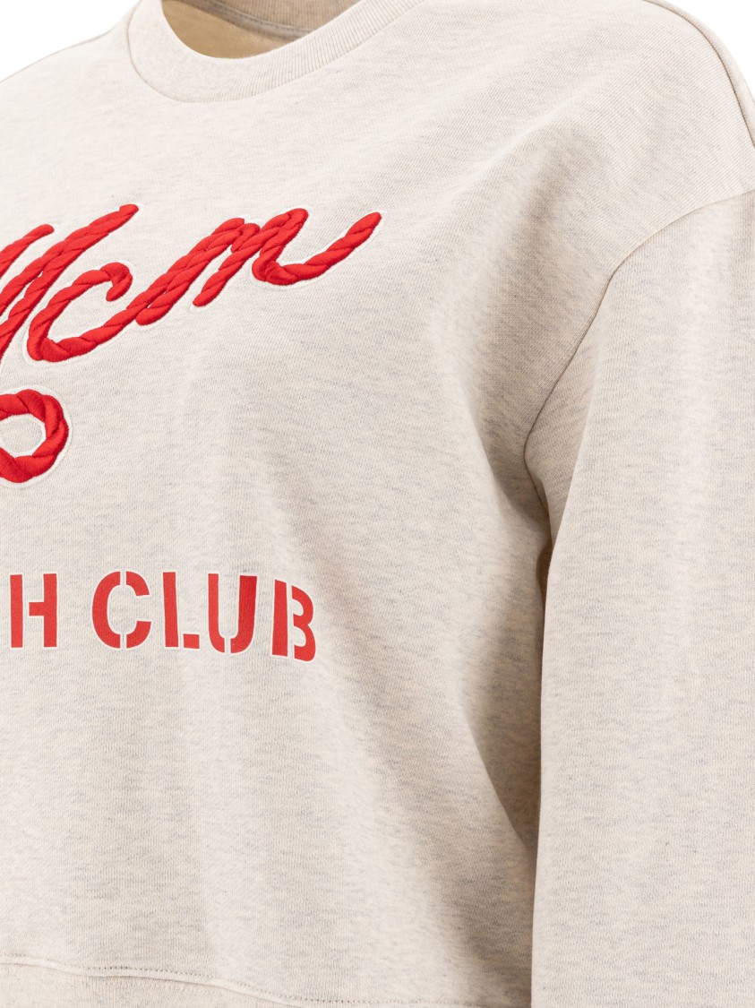 Mcm Cropped Cotton Sweatshirt With Embroidered Detail In Neutral