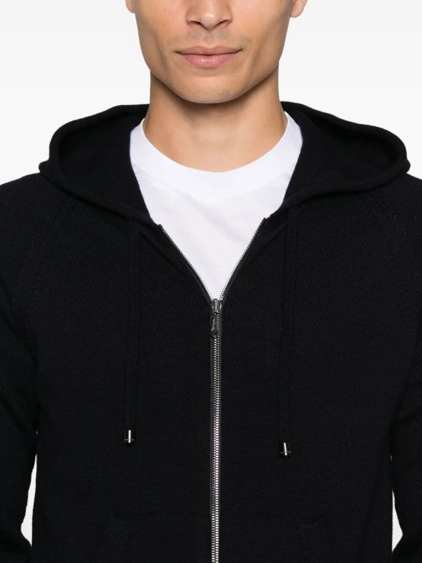 Drumohr Zip-up Jacket With Classic Hood In Black