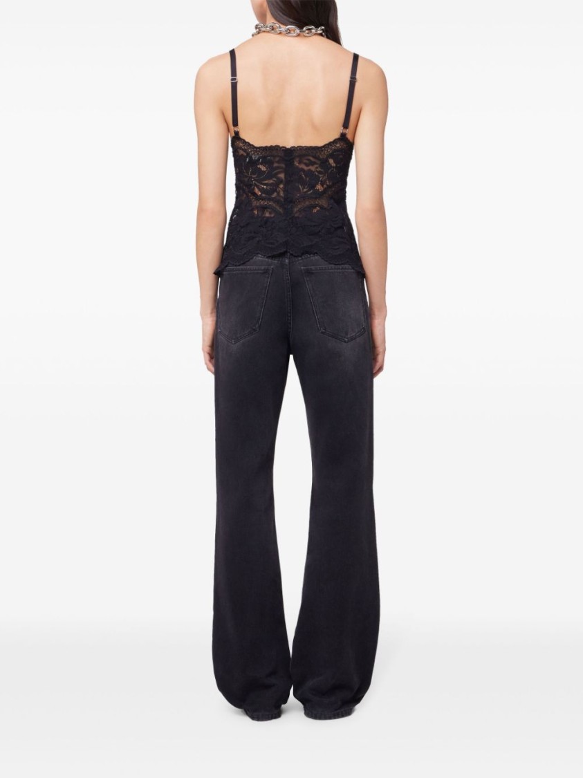 Rabanne Intricate Lace Top With Adjustable Spaghetti Straps In Black