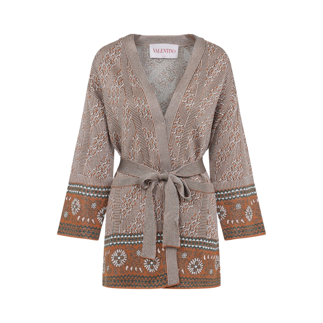 Valentino Womens Open-front Metallic Woven Cardigan Ginger Orange Gold Xl