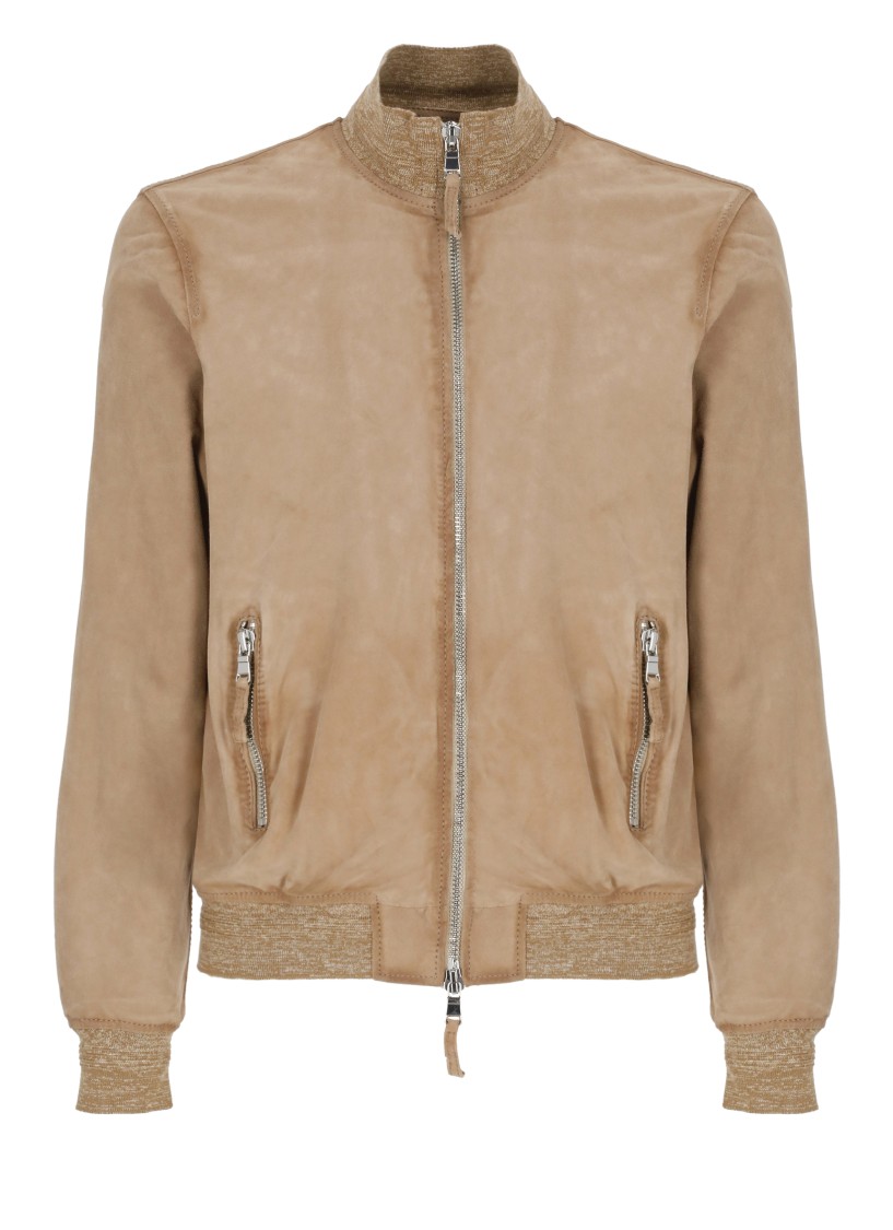 The Jack Leathers Beige Quentin Perfo Leather Jacket In Brown