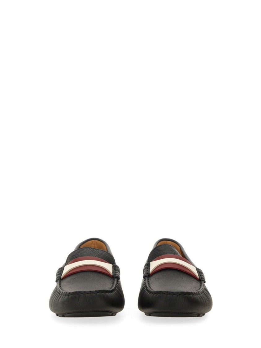 Bally Textured Leather Driver Loafers With Contrast Stripe