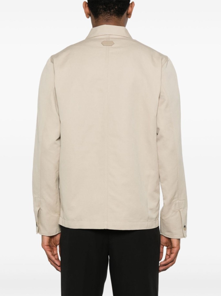 Jacob Cohen Beige Overshirt With Modern Herringbone Pattern And Leather Pocket In Neutral