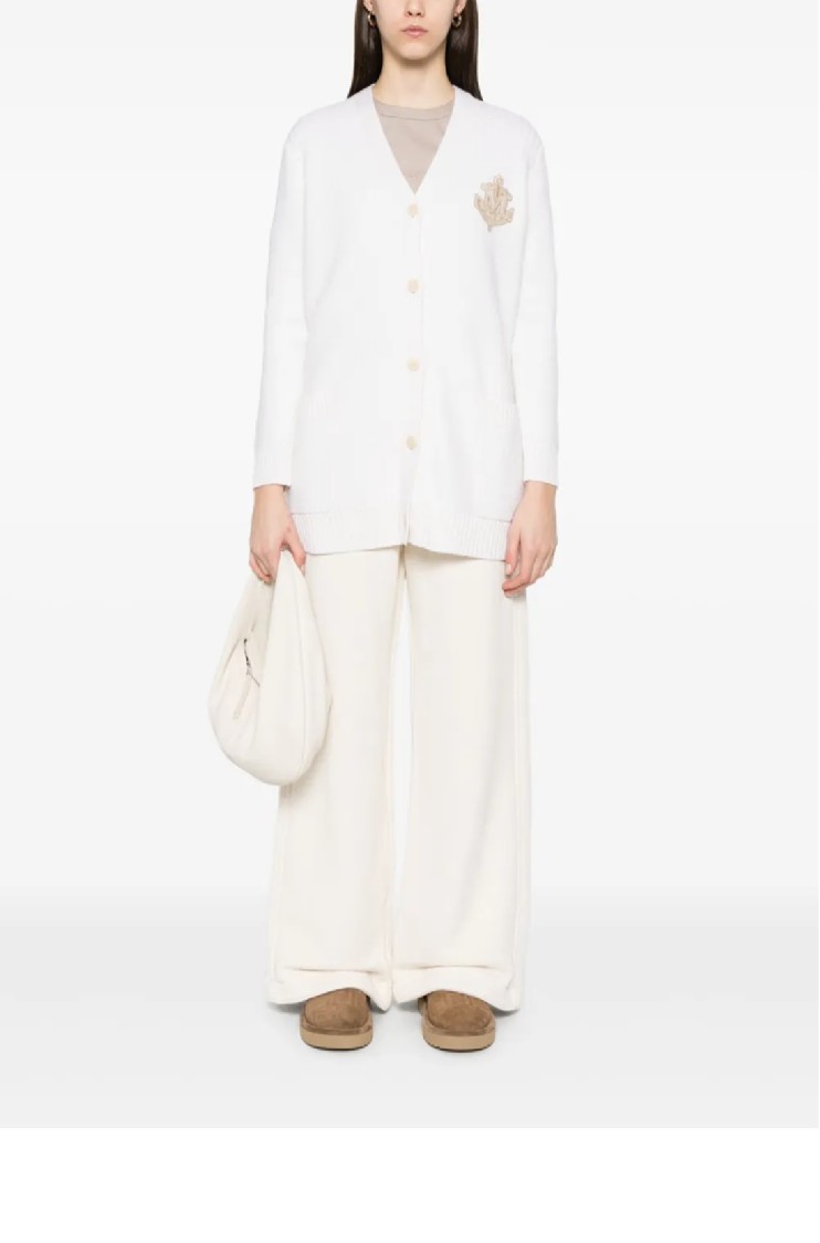 Shop Max Mara Ravello Cardigan With Deep V-neck And Embroidered Emblem In White
