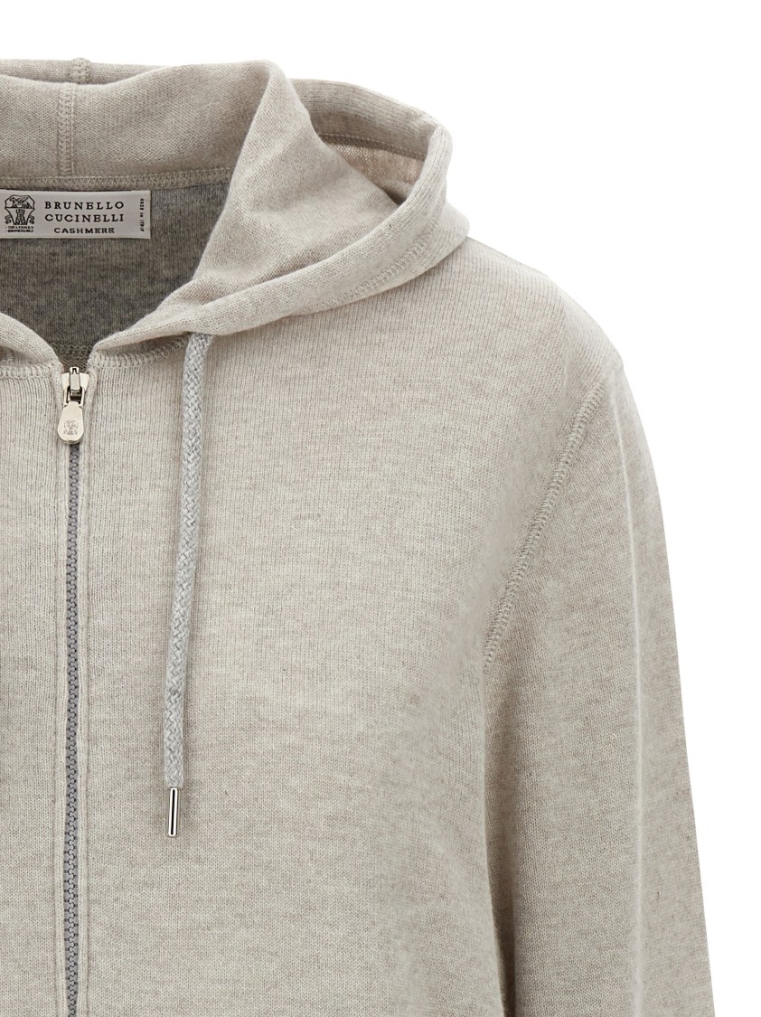 Brunello Cucinelli Cashmere Hoodie With Zip Closure In Multi