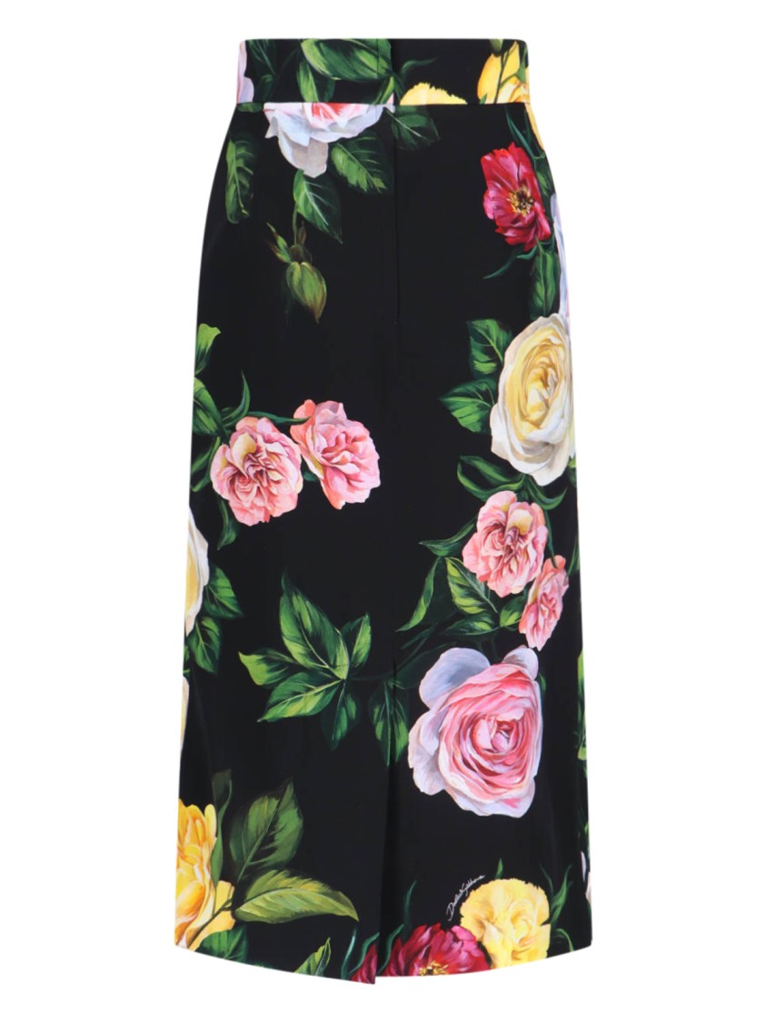 Dolce & Gabbana Multicolor Shirt With Oversize Pointed Collar And All-over Floral Motif In Silk Stretch Woman In Black