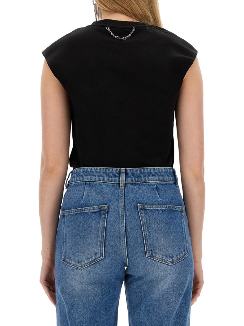 Shop Rabanne Black Cotton T-shirt With Structured Sleeves