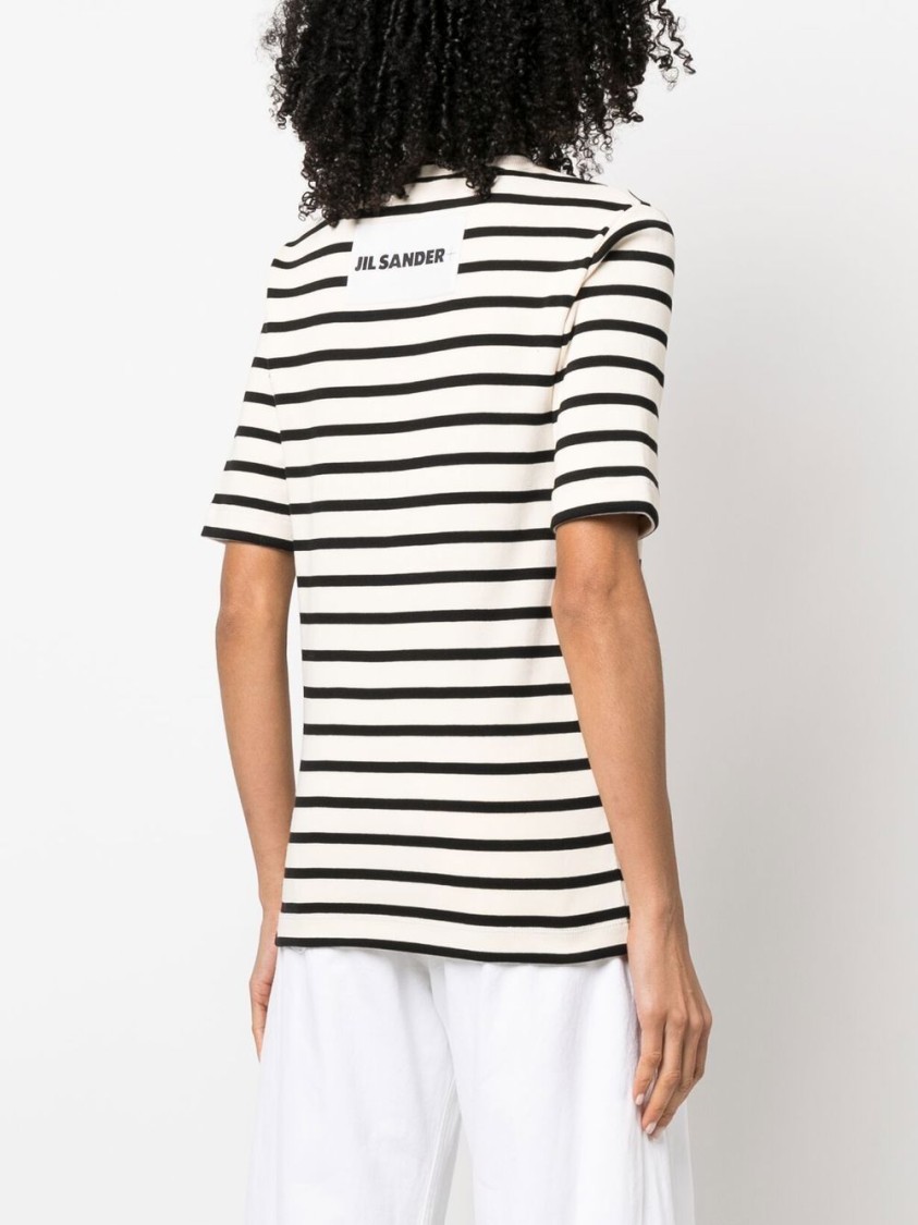 Jil Sander Black And White Knitted Striped T-shirt In Cotton Woman In White