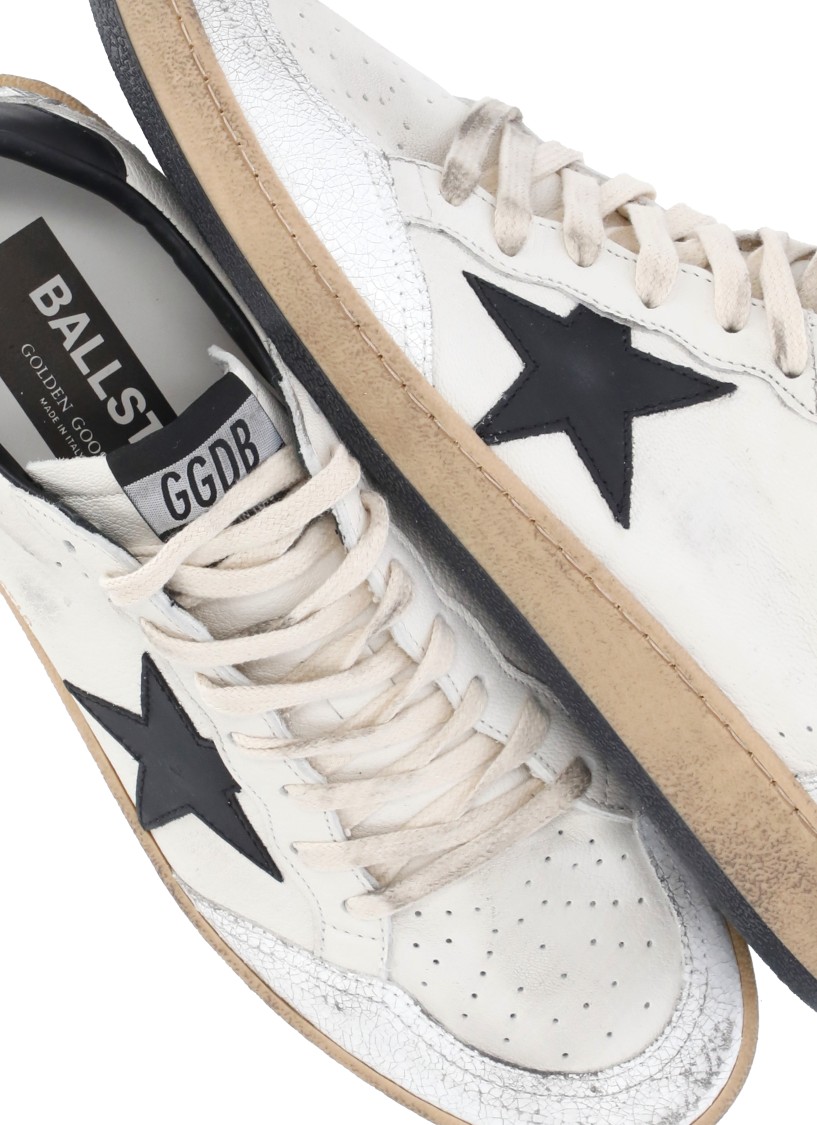 Golden Goose Women's Ball Star Sneakers In White Nappa Leather With Black Leather Star And Heel Tab In White