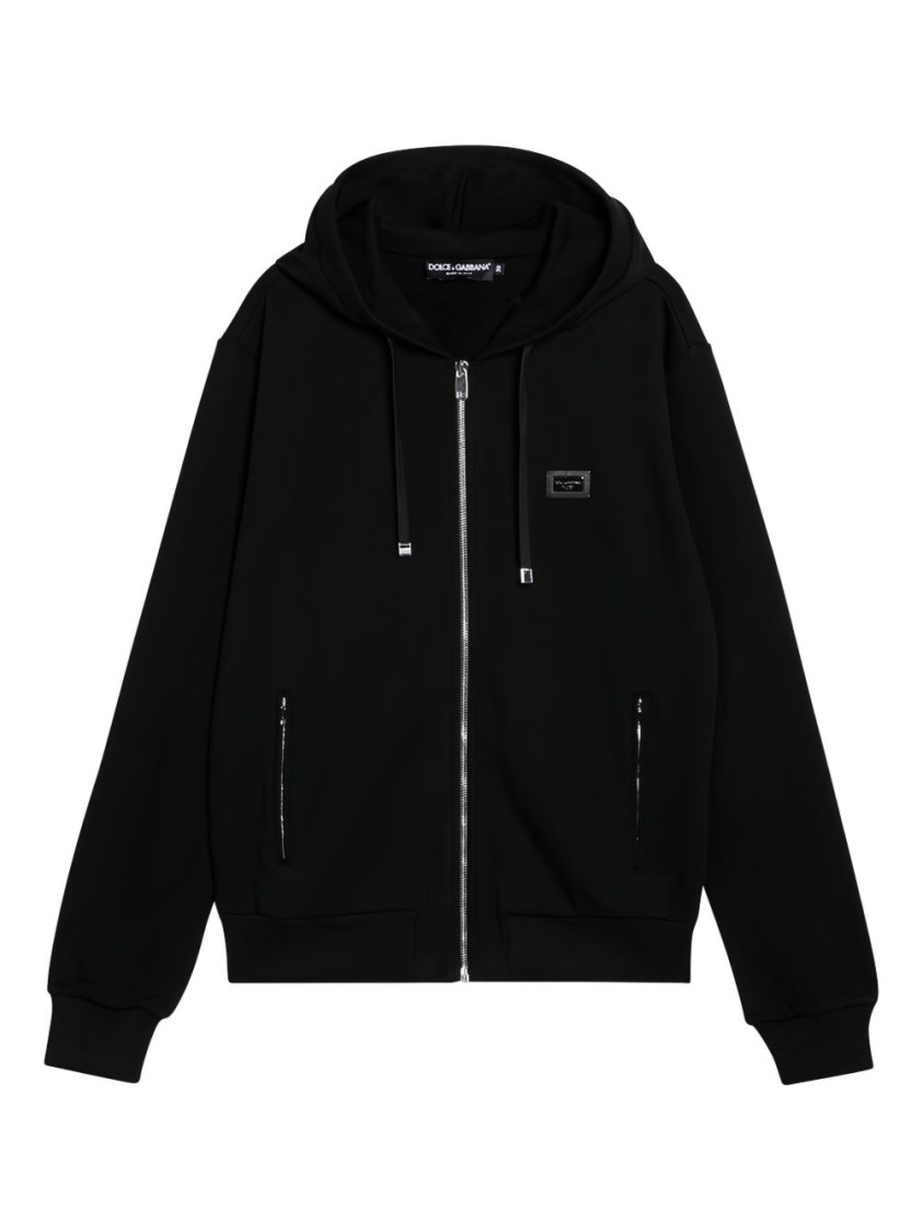 Dolce & Gabbana Black Zip-Up Coat With Hood Coat & Jacket