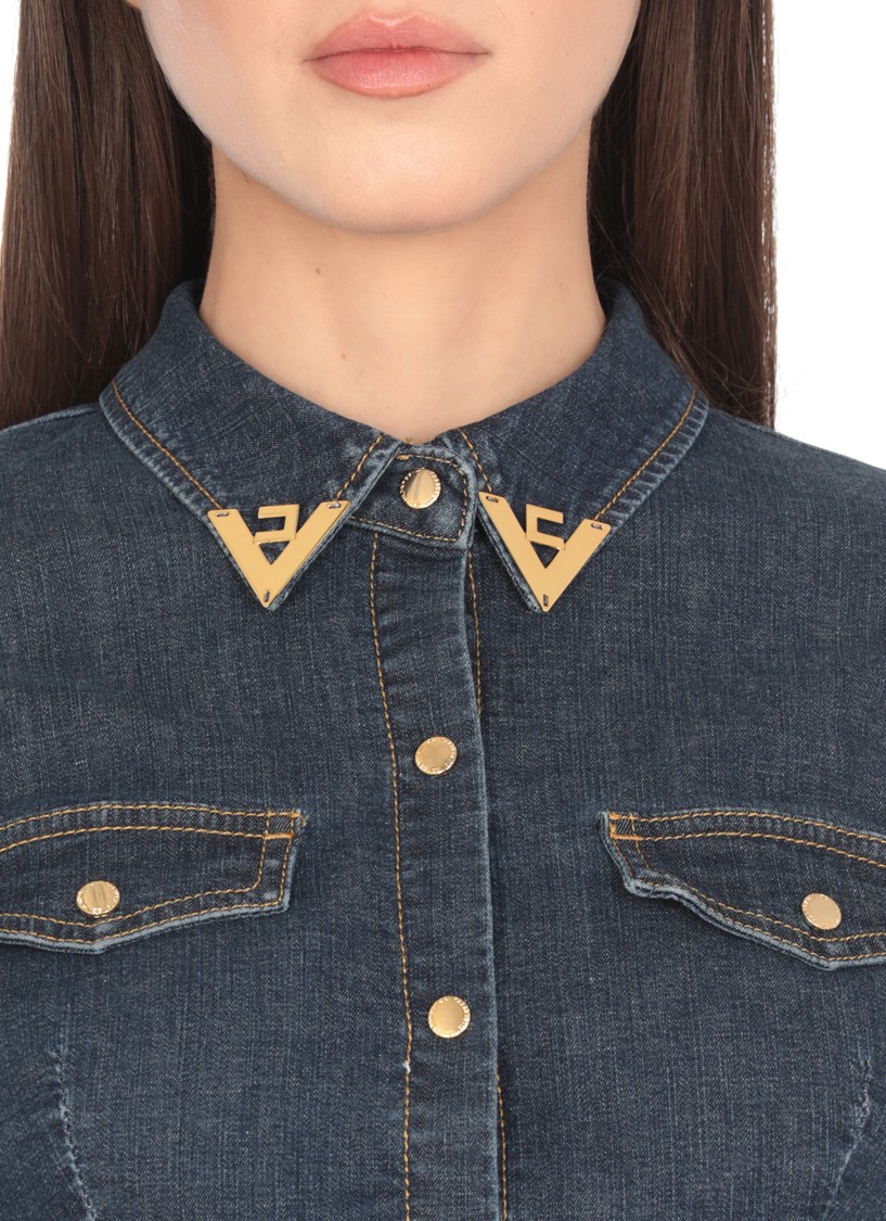 Shop Elisabetta Franchi Blue Cropped Jeans Jacket