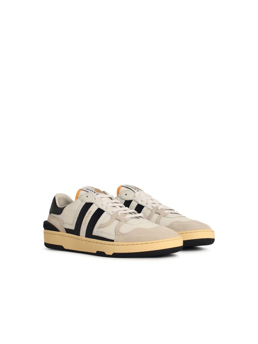 Lanvin Black And White Leather Clay Low Mesh Sneakers In Neutrals