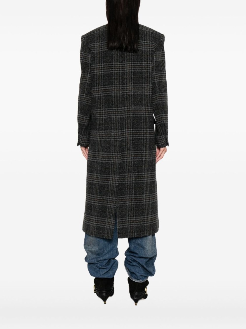 Isabel Marant Étoile Double-breasted Grey Plaid Coat With Structured Silhouette In Black