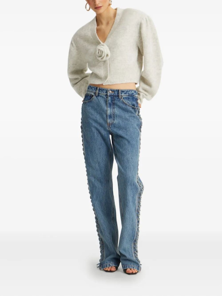 Rotate Birger Christensen Cropped Alpaca And Wool Cardigan With V-neck In Gray