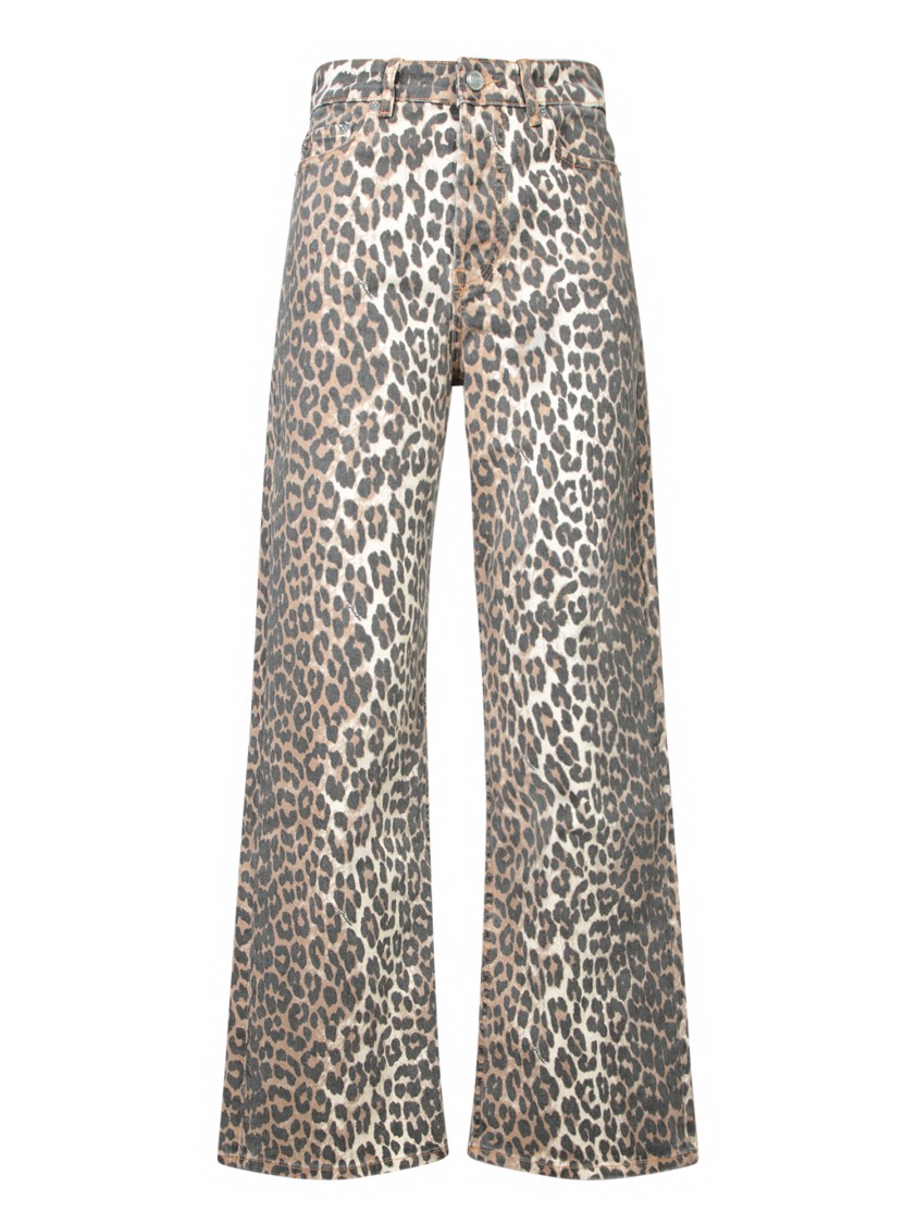 Ganni Leopard Print Flared Jeans In Brown