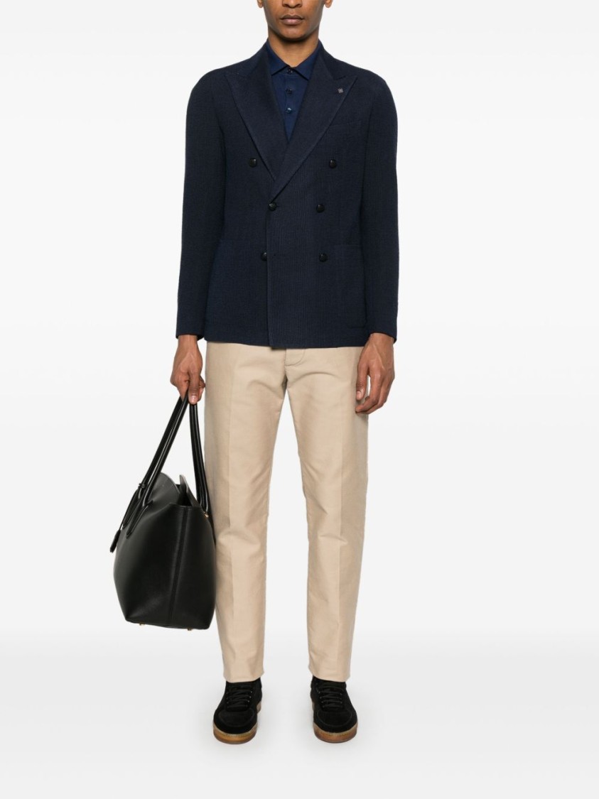 Shop Tagliatore Tailored Blue Double-breasted Jacket With Notched Lapel In Black