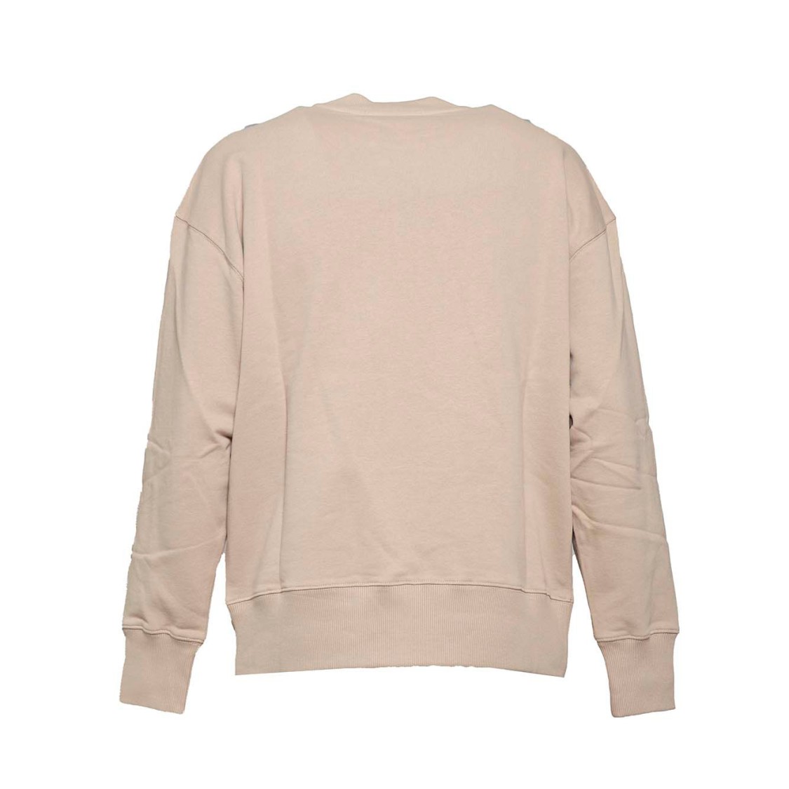 Msgm Beige Cotton Crewneck Sweatshirt Brush Logo Print On Neck In Neutral