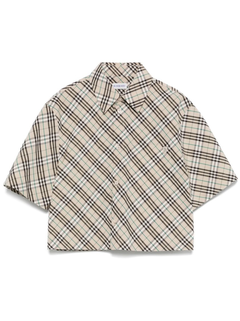 Burberry Check Short-sleeve Crop Button-down Shirt In Neutrals