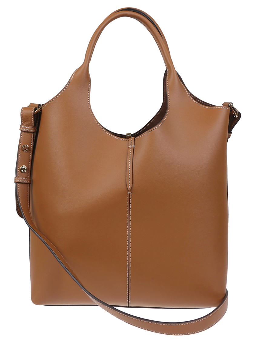 Tod's Brown Leather Handbag With Dual Handles In Brown