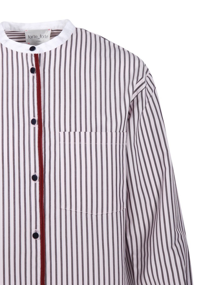Shop Forte Forte Oxford Stripe Contrasting Collar Grandfather Shirt In Pink