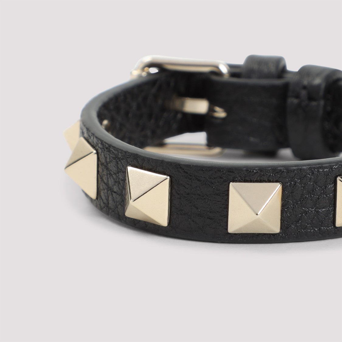 Shop Valentino Black Leather Bracelet With Gold-tone Studded Details