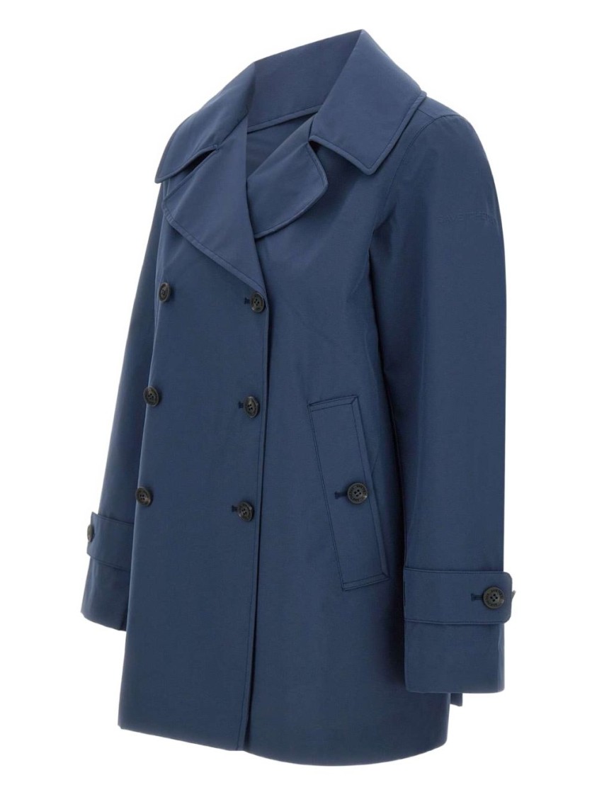 Save The Duck Double-breasted Blue Coat With Tailored Silhouette