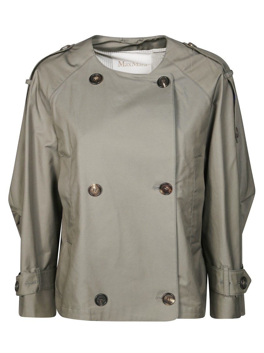 Max Mara The Cube Collarless Double-breasted Jim Trench Coat In Gray