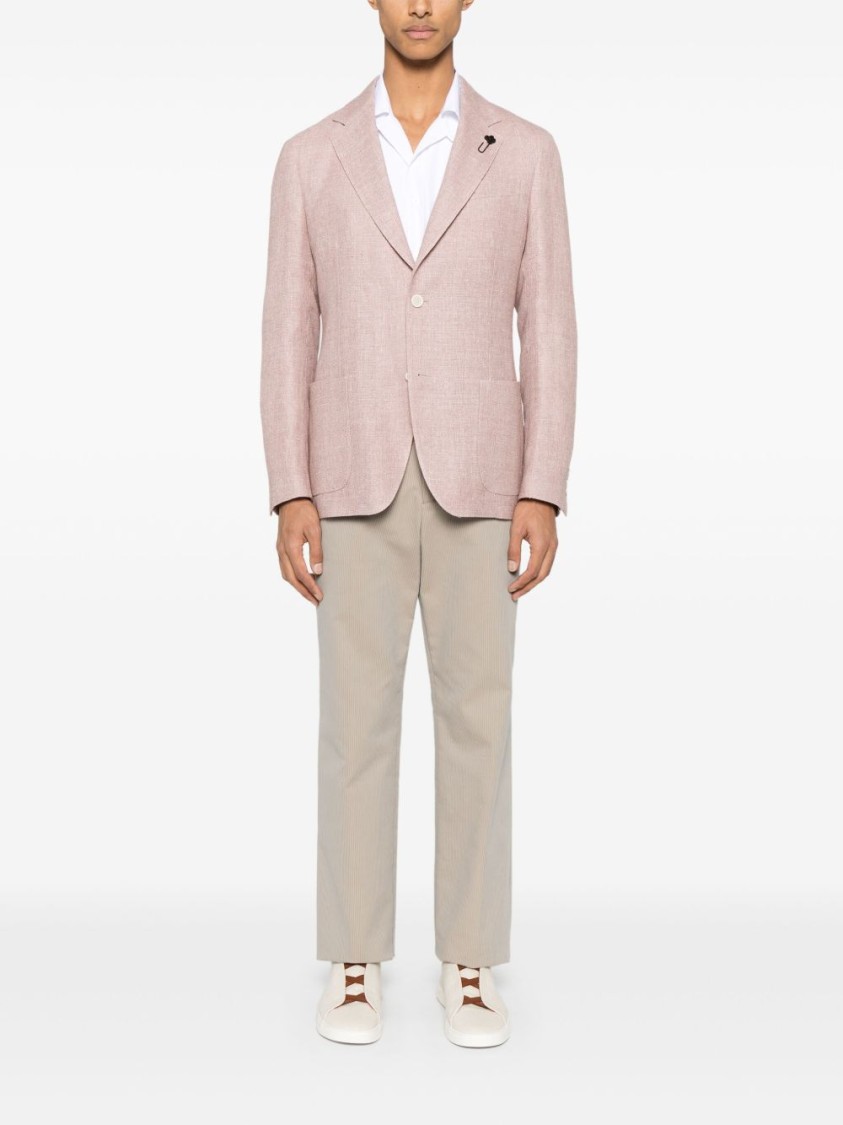 Shop Lardini Refined Linen Jacket With Front Button Fastening In White