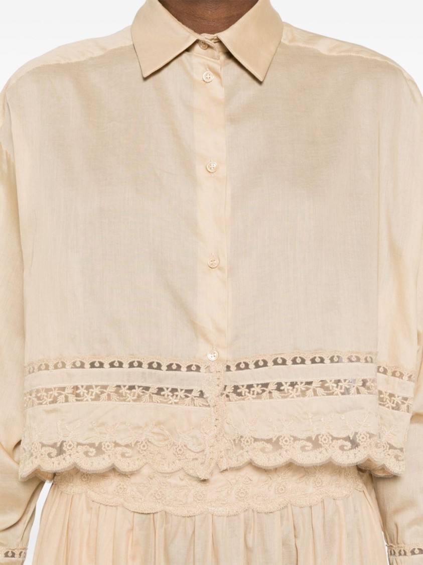 Ermanno Scervino Cropped Shirt With Delicate Lace Trim In Neutral