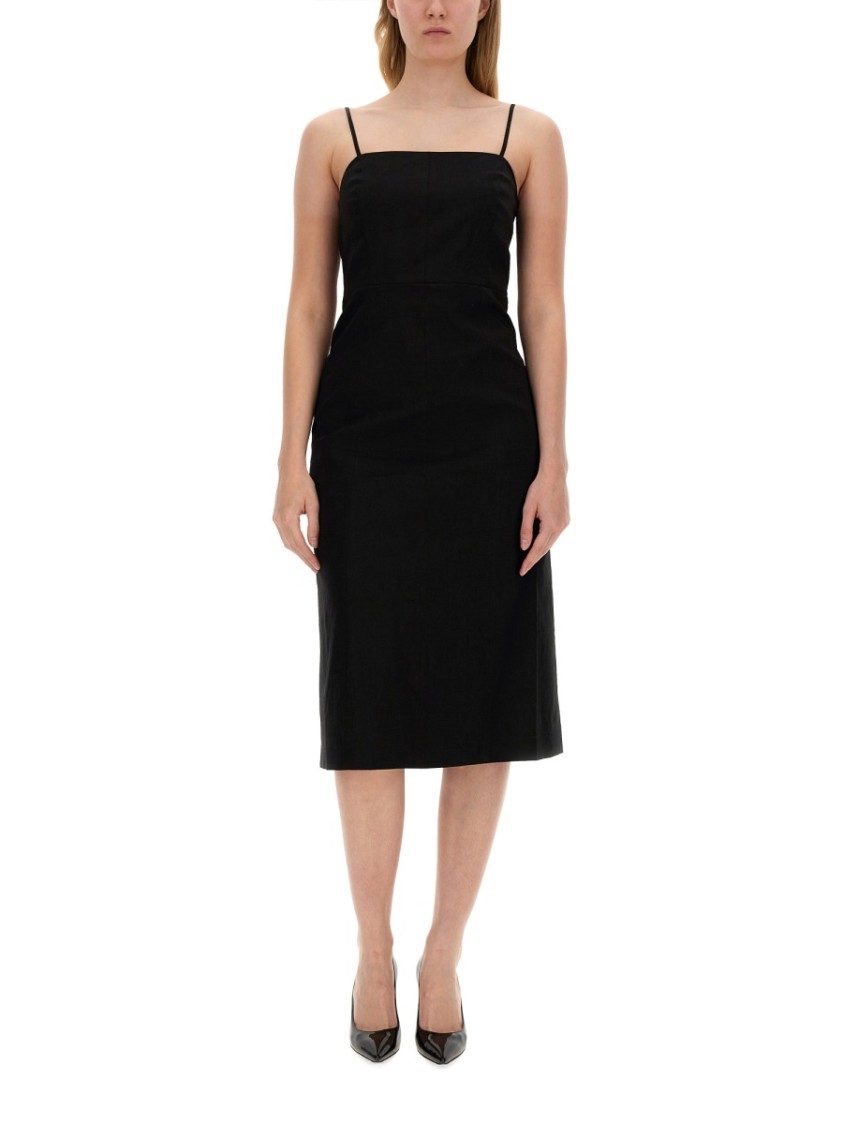 Theory Good Strappy A-line Linen Blend Dress In Black