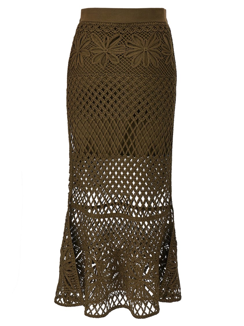 Pinko Jupe Longue Façon Crochet Fantaisie In Green