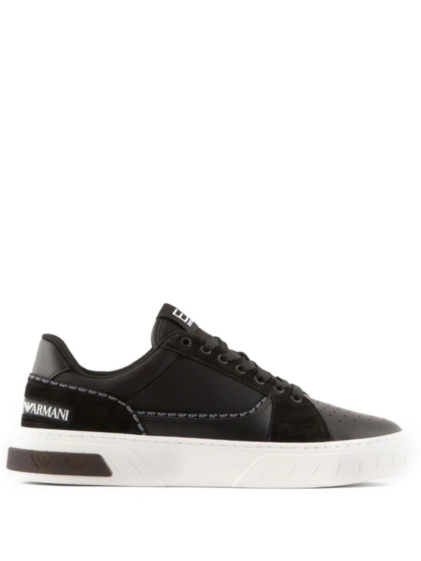 Ea7 Emporio Armani Black Trainers With Smooth And Perforated Leather In Black