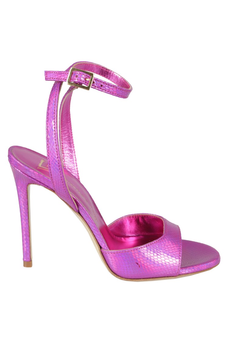 Giampaolo Viozzi Fuchsia Python Print Sandal With Ankle Strap In Pink