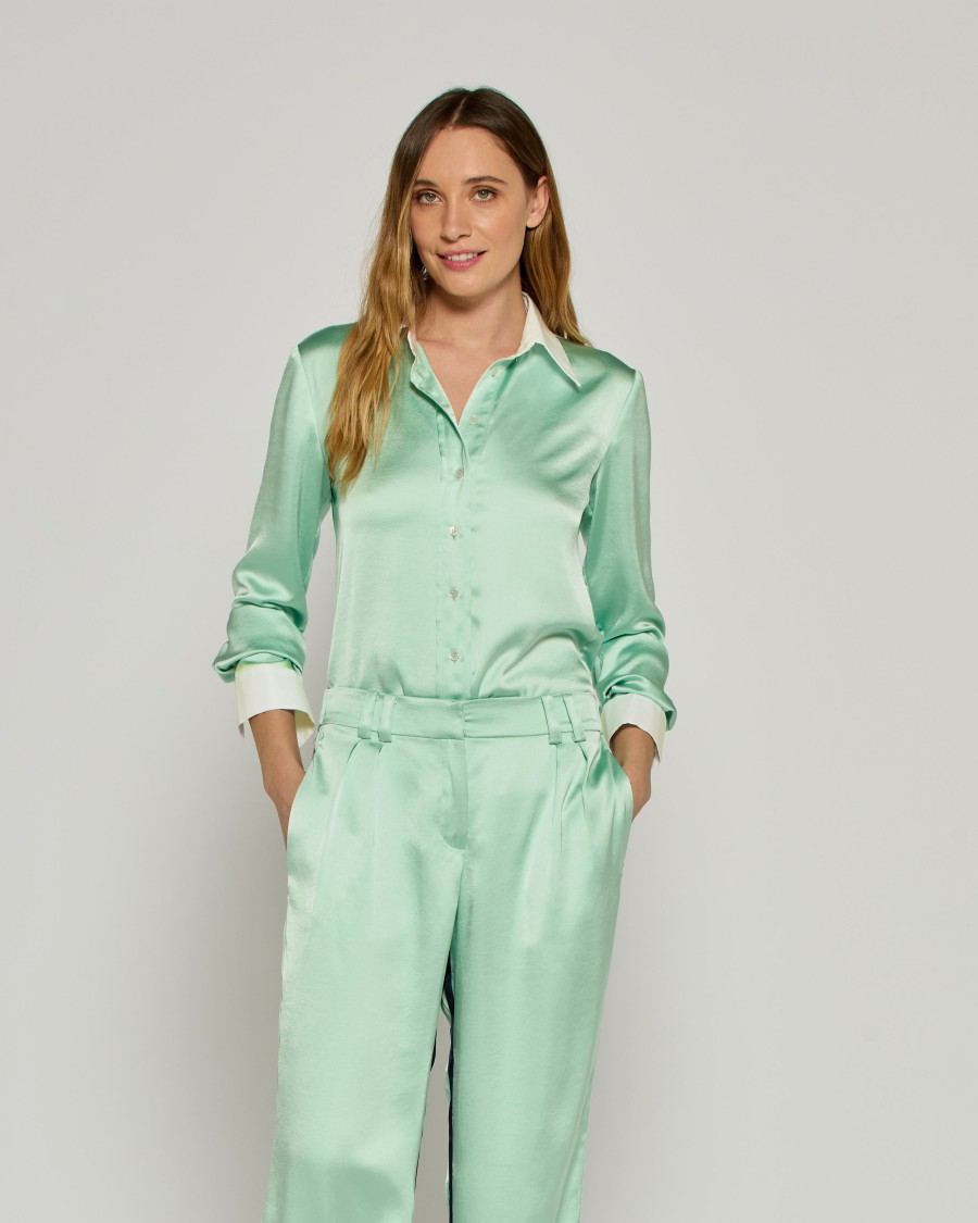Serena Bute Satin Serena Shirt - Mint In Green
